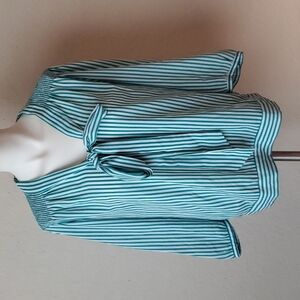 The Limited Womens Teal striped Long Sleeve Blouse S sz M 🌛